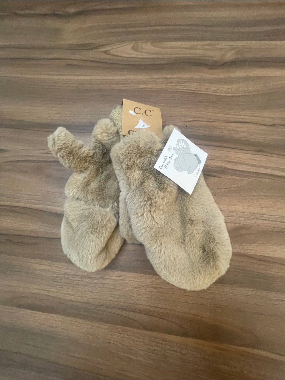 NWT C.C Exclusive Faux Fur Mittens in Light Brown